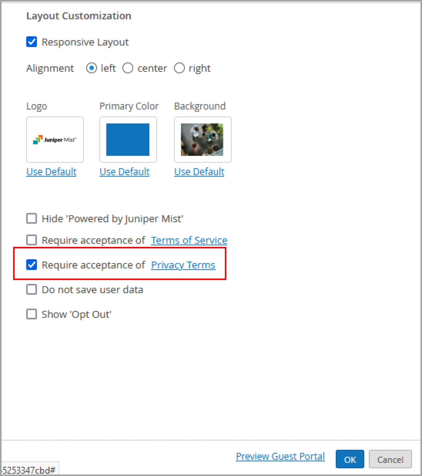 As a result of the above configuration, the guest portal will display the privacy policy acceptance option. Users can read the policy and select the ‘I accept the Privacy Policy’ check box to accept it.